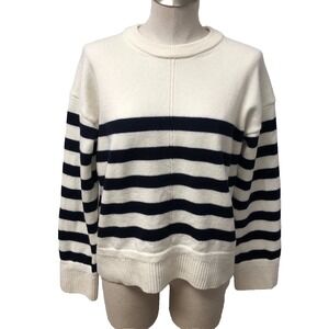 Sezane Wool Sweater Jumper Womens Large Black Stripe Crew Neck Preppy Academia